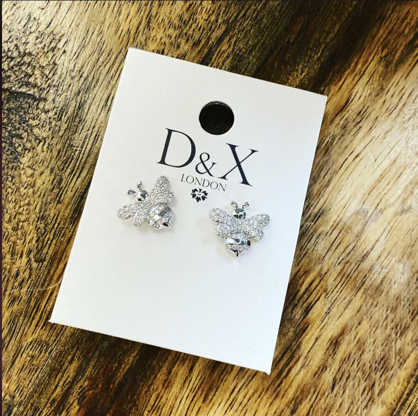 Keira Cubic Zirconia Stud Earrings - Rhodium Silver &amp; Clear By D&amp;X London