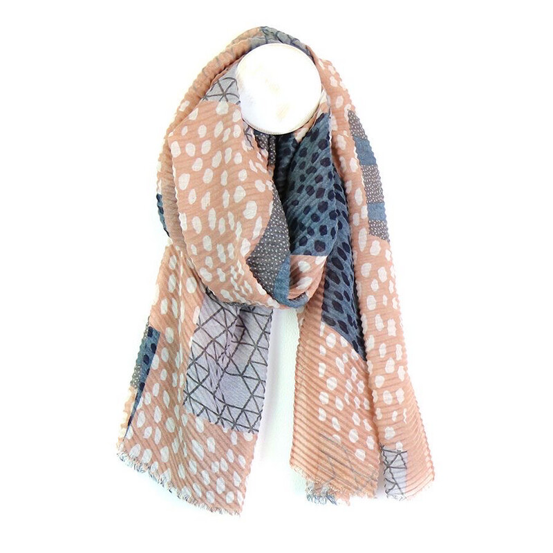 Pink Mix Patch Print and Spot Crinkle Scarf