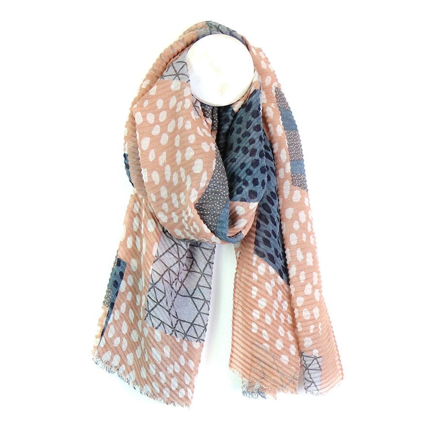 Pink Mix Patch Print and Spot Crinkle Scarf