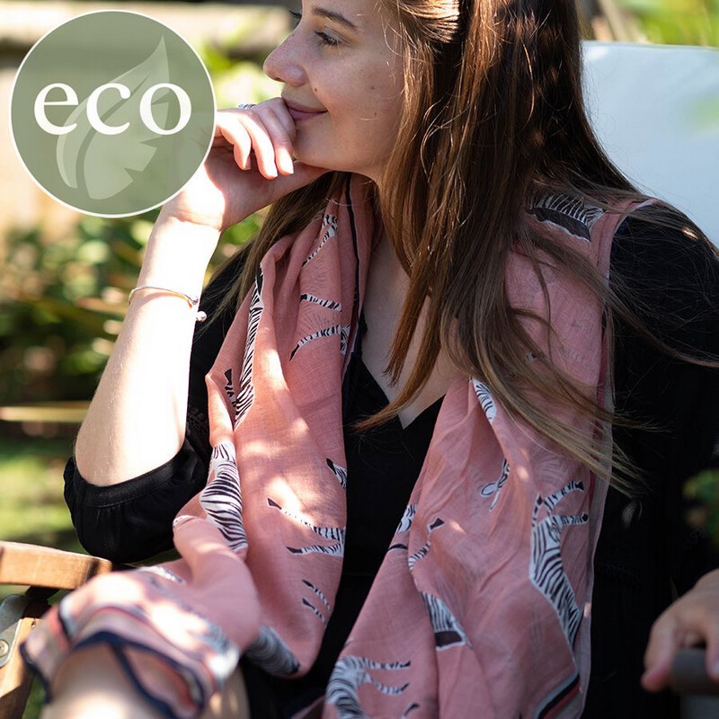 Salmon Pink Zebra Print Scarf with Navy Mix Border