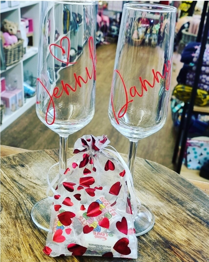 Personalised Prosecco Glasses &amp; Sweets