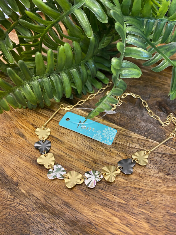 Matt Gold , Hematite &amp; Silver Heart Necklace By POM
