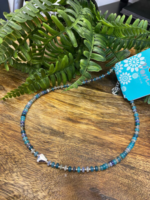 SALE …. ❤️ Blue Mix Bead Necklace with Silver Plated Pebble By POM