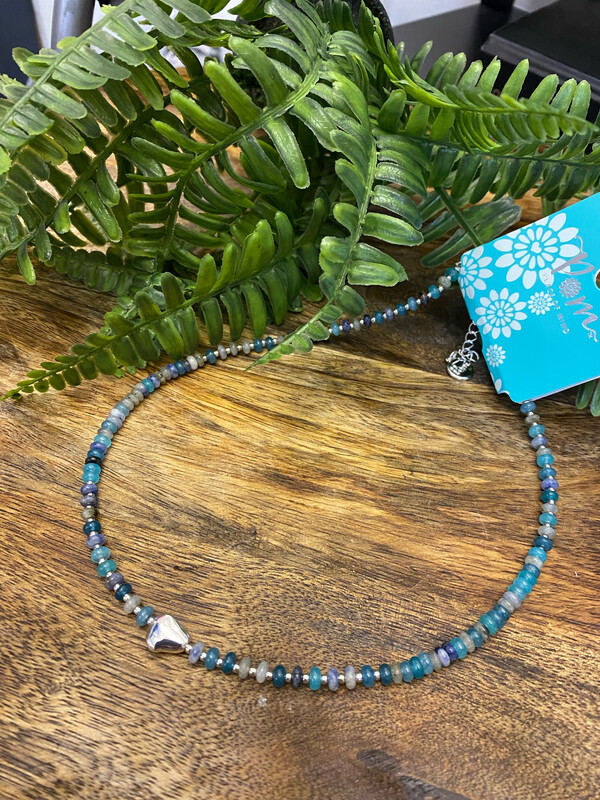 SALE …. ❤️ Blue Mix Bead Necklace with Silver Plated Pebble By POM