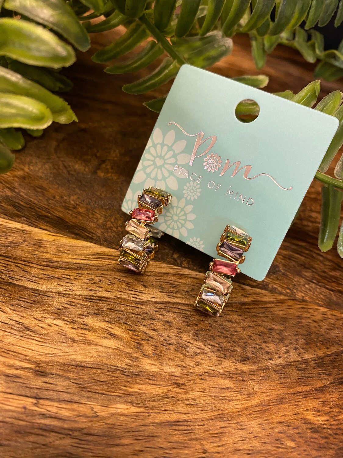 Golden Staggered Multicoloured Crystal Hoop Earrings By POM