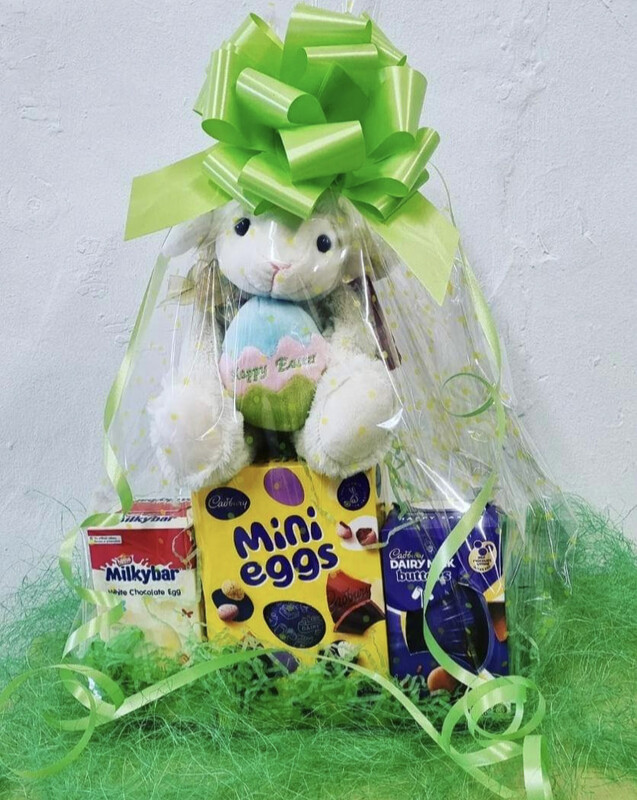 Easter Bundle :- Lamb Teddy, Large Egg, 2 Small Eggs All Wrapped With A Bow