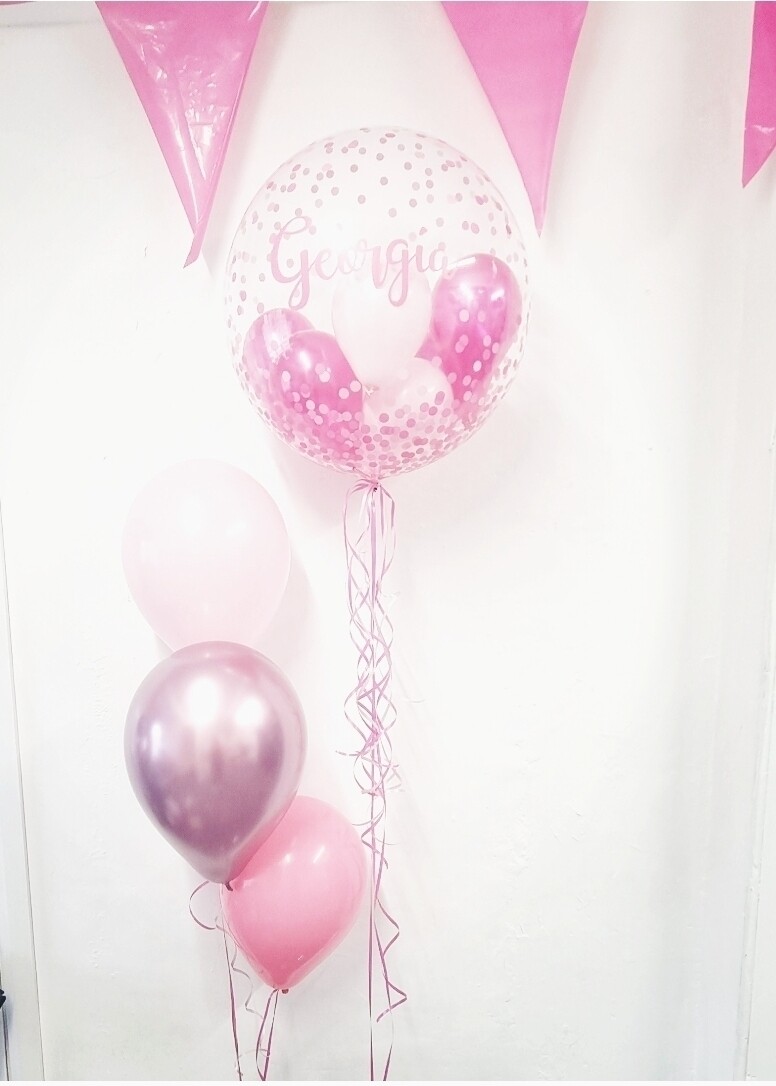 Bubble balloon personalised -  pink confetti
