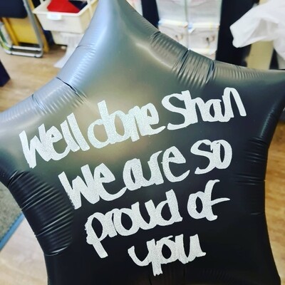 Foil star/heart balloon handwritten 