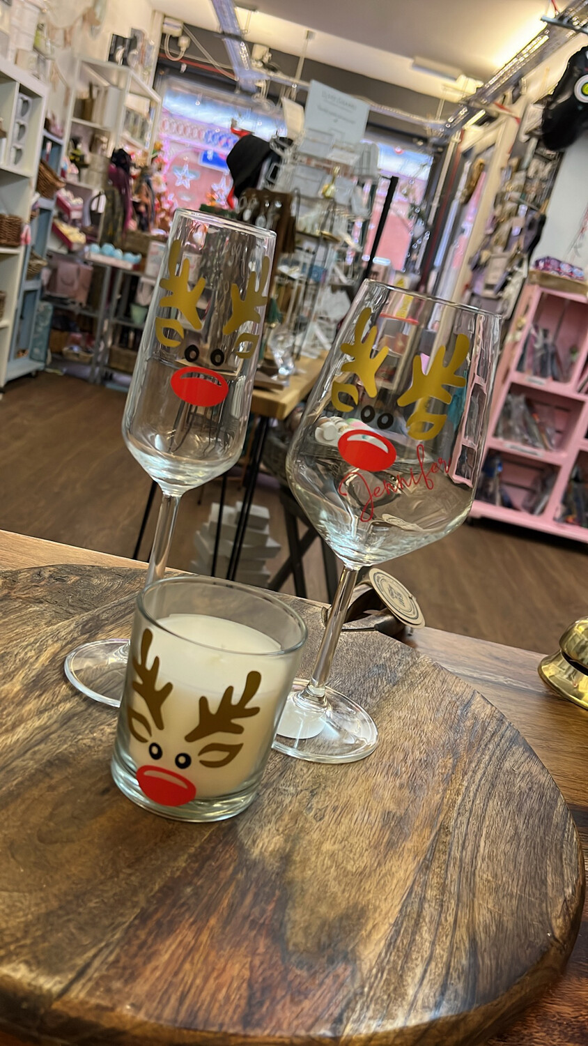 Personalised Christmas Flute/Wine Glass/candle