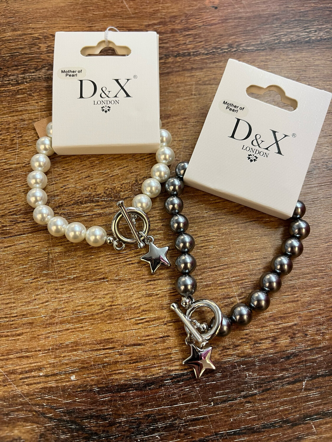 Grey Mother Of Pearl &amp; Star Pendant T-bar Bracelet In Silver-Tone By D&amp;X London