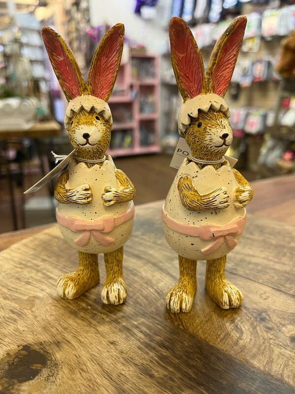 Resin Bunny In A Speckles Egg Costume Ornament With Pink Bow