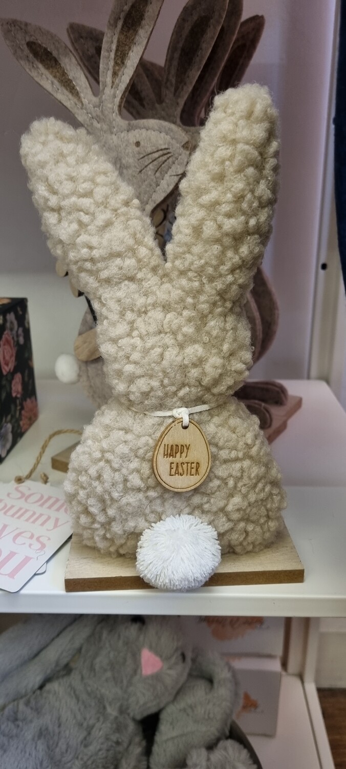 Wooden Fluffy bunny decoration