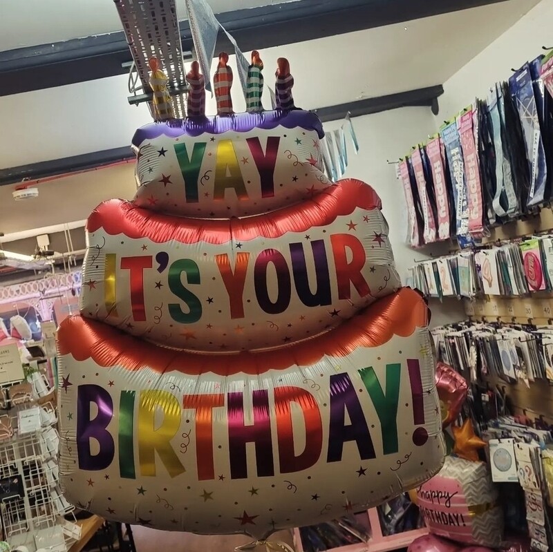 Large happy birthday cake balloon
