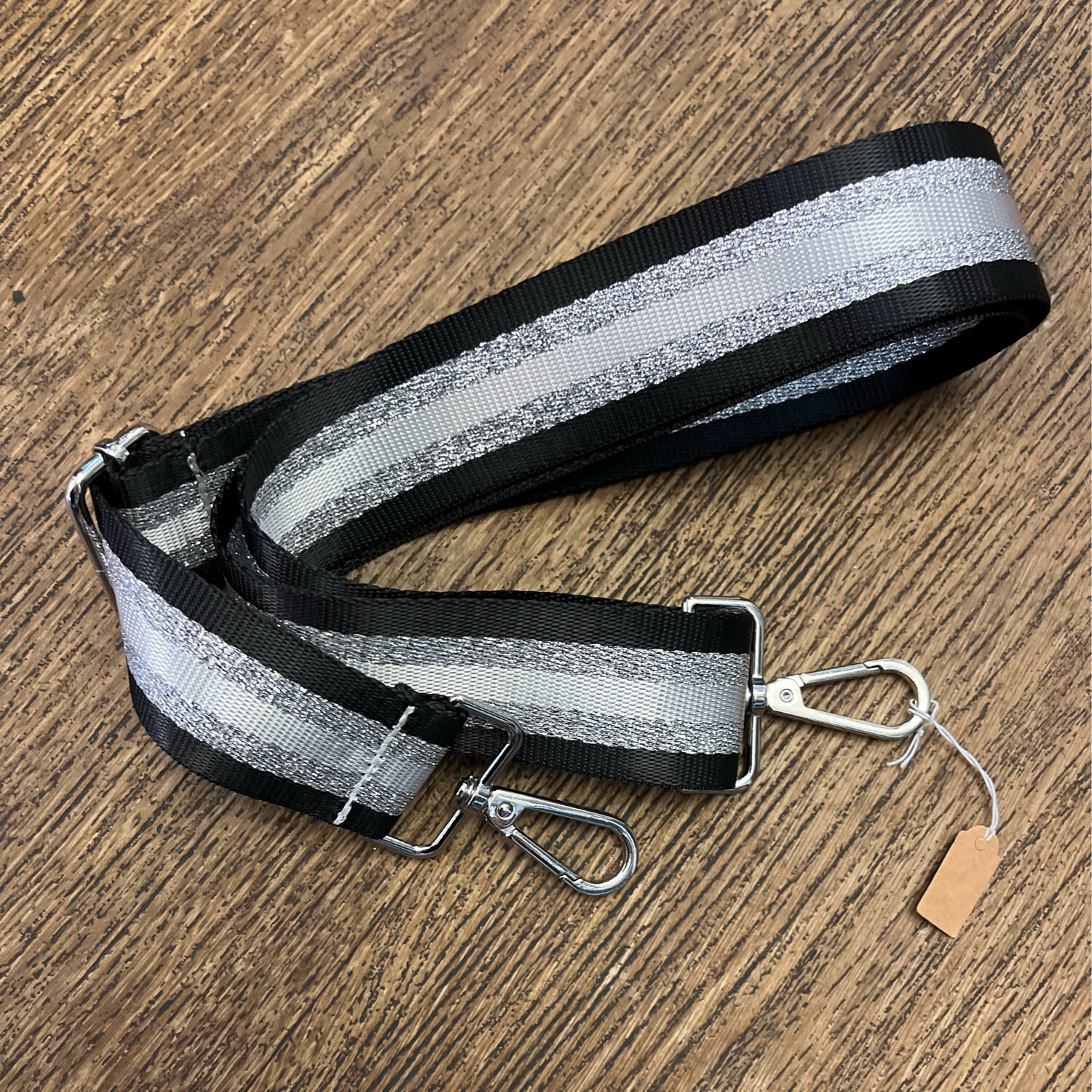 Black And Silver Stripe Print Interchangeable Bag Strap - 1.5”