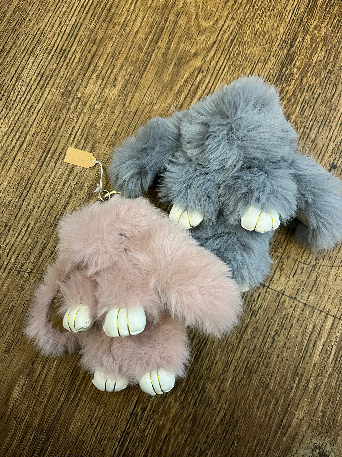 Extra Fluffy Bunny Keyrings - Dusky Pink Or Grey