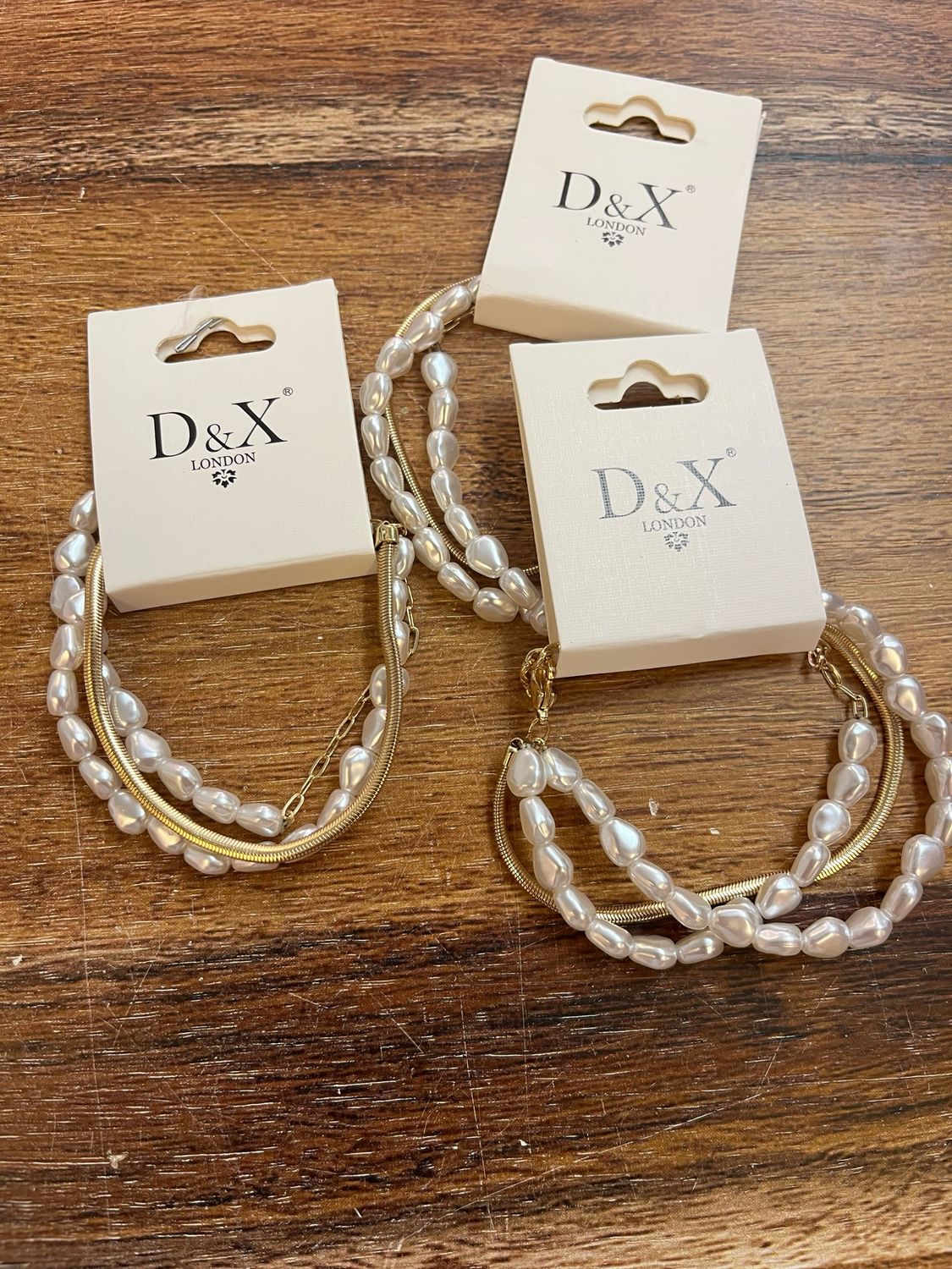 Gold And Pearls Triple Bracelet By D&amp;X London
