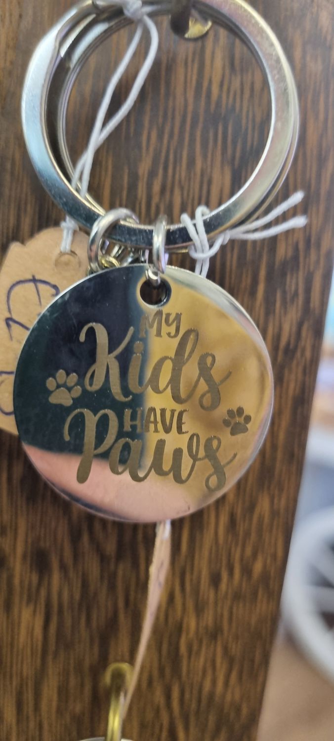 My kids have paws  Metal Keyring