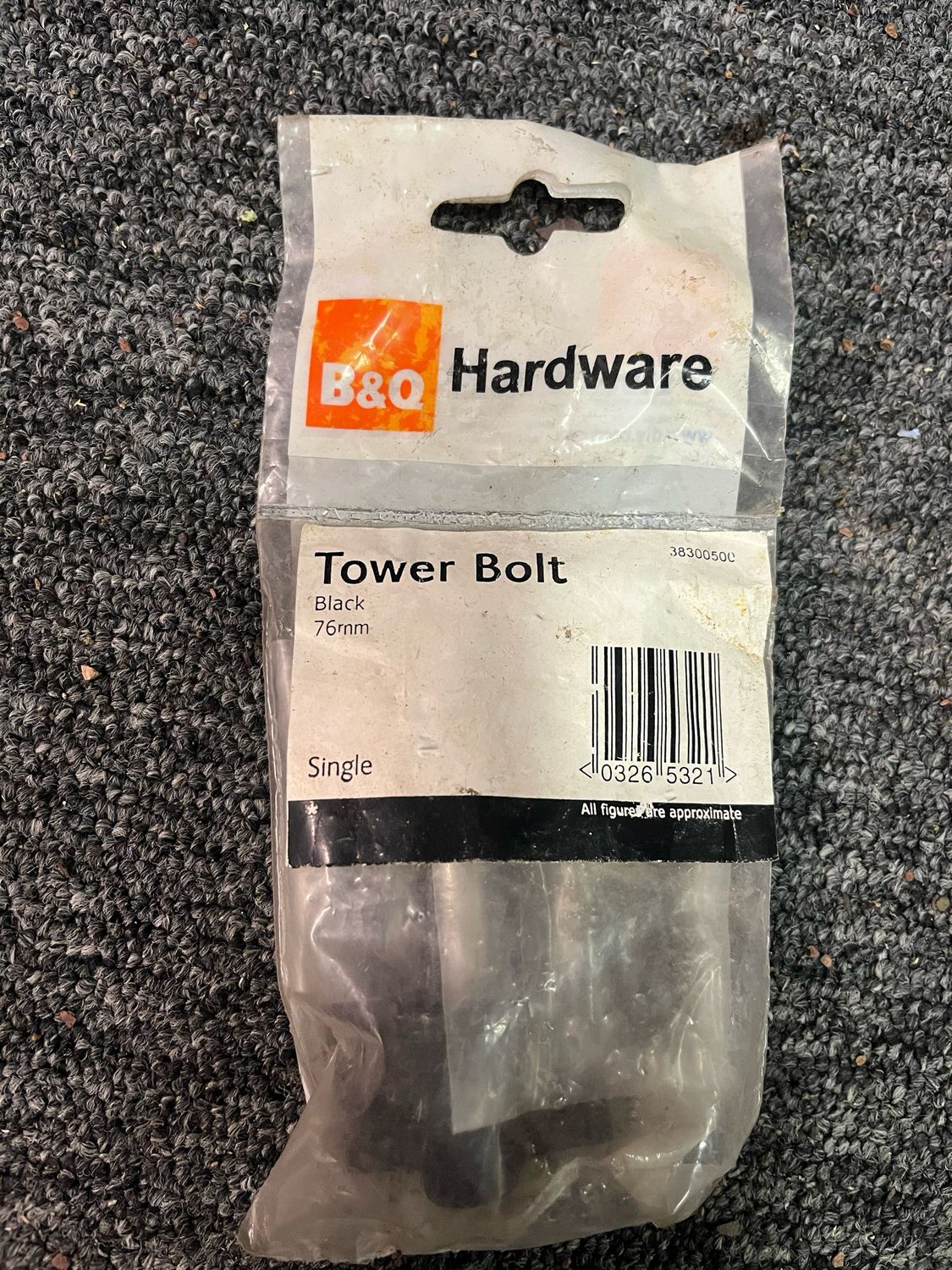 Tower Bolt Black 76mm Single