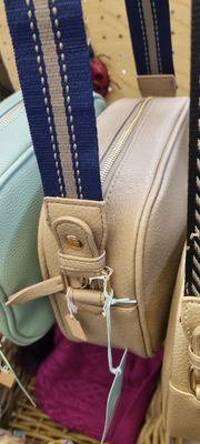 Crean &amp; navy Vegan Leather Striped Strap Camera Bag With Adjustable / Changeable Strap