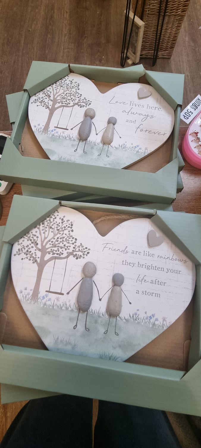 Pebble art wooden heart friends or love