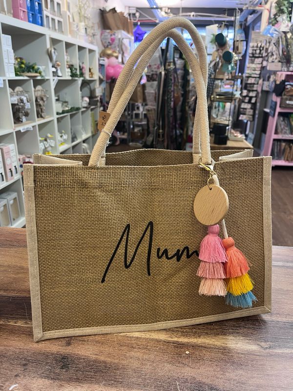 Mum Hessian Bag With Keyring