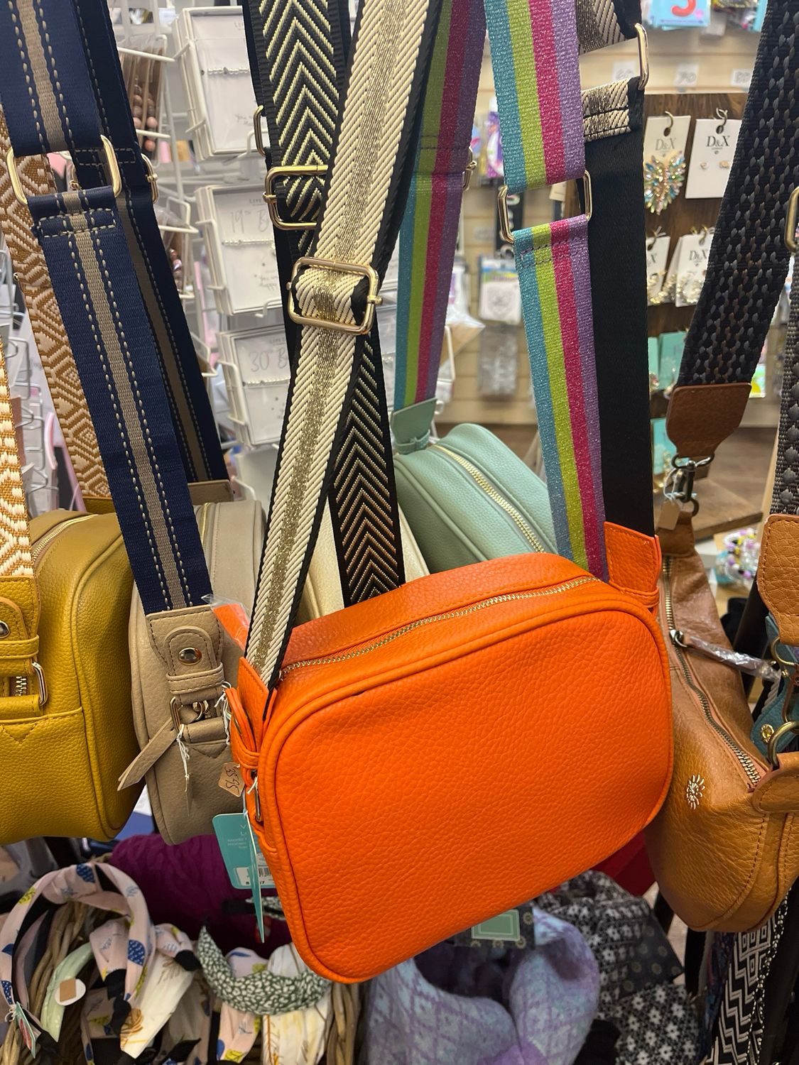 Orange Vegan Leather Black/Gold Strap Camera Bag