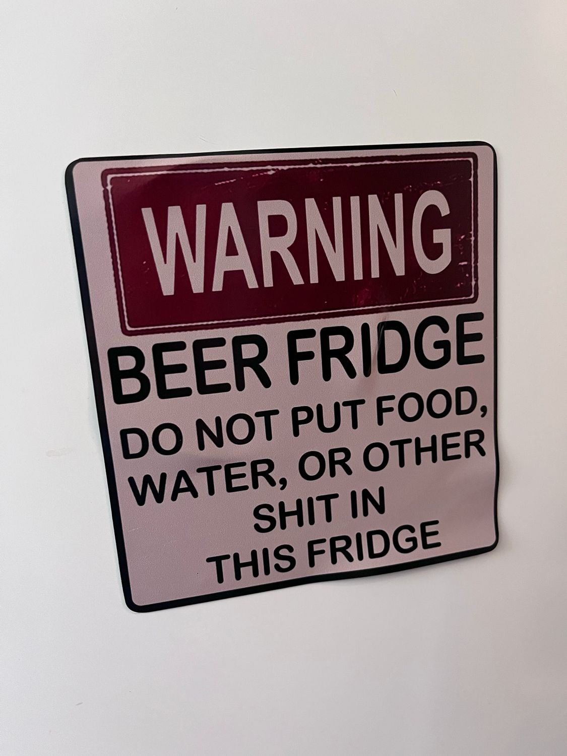 WARNING BEER FRIDGE DO NOT PUT FOOD, WATER, OR OTHER SHIT IN THIS FRIDGE .. Large Fridge Magnet