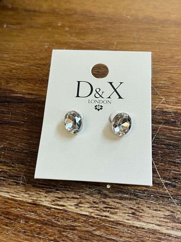 Crystal Stud Earrings In Silver -Tone by D&amp;X London
