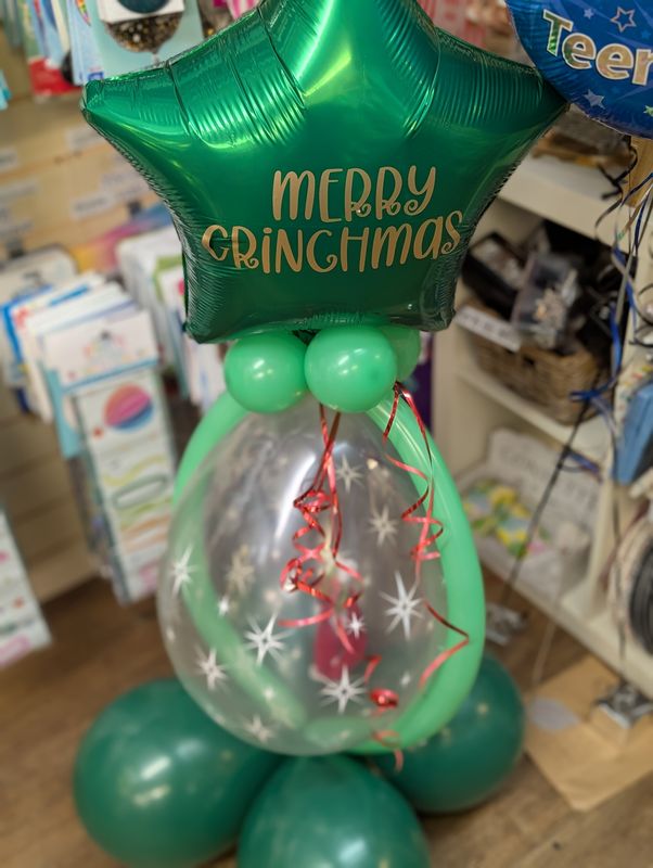 Grinch balloon with hanging Grinch