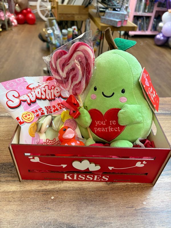 Filled Wooden Valentines Crate With Teddy And Treats