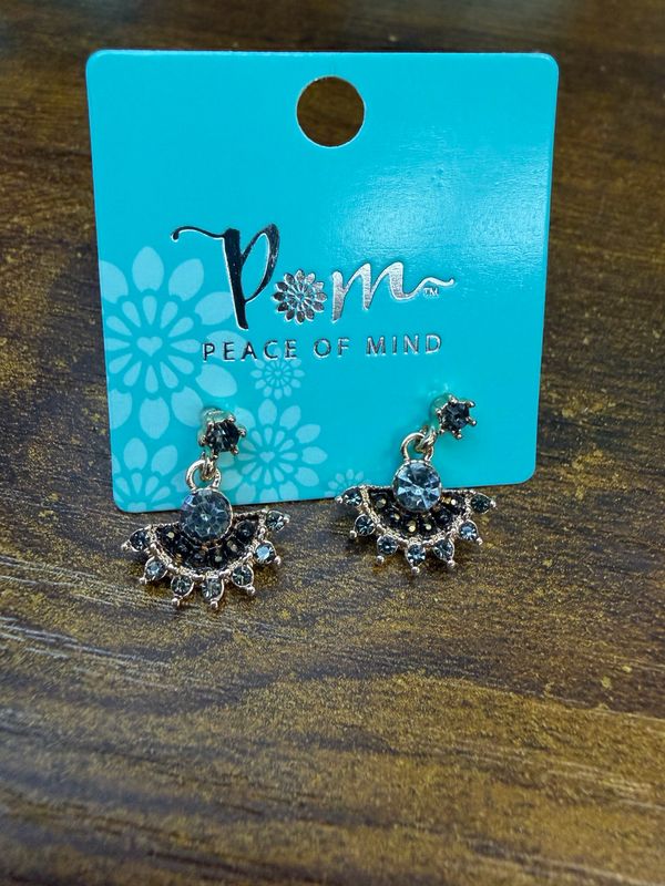 Golden, Black And Grey Fan Drop Earrings By Pom