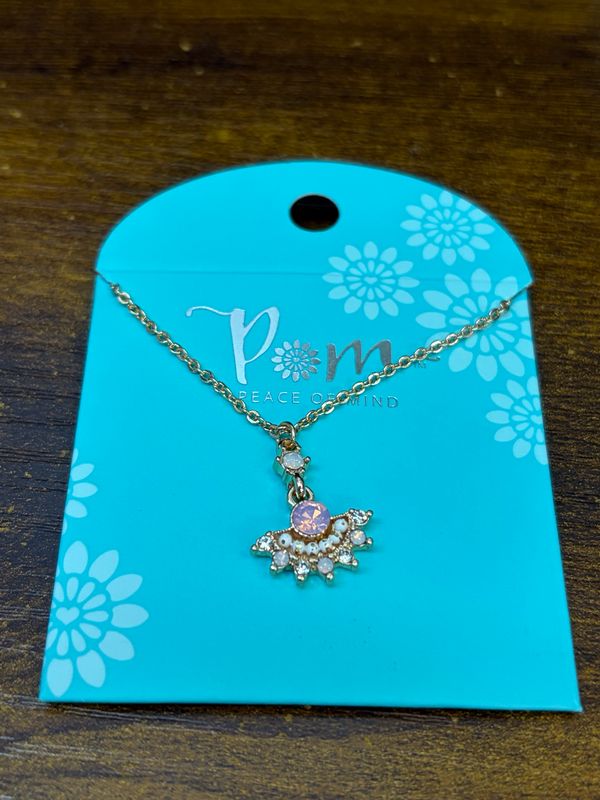 Gold, Pink And White Fan Necklace By Pom
