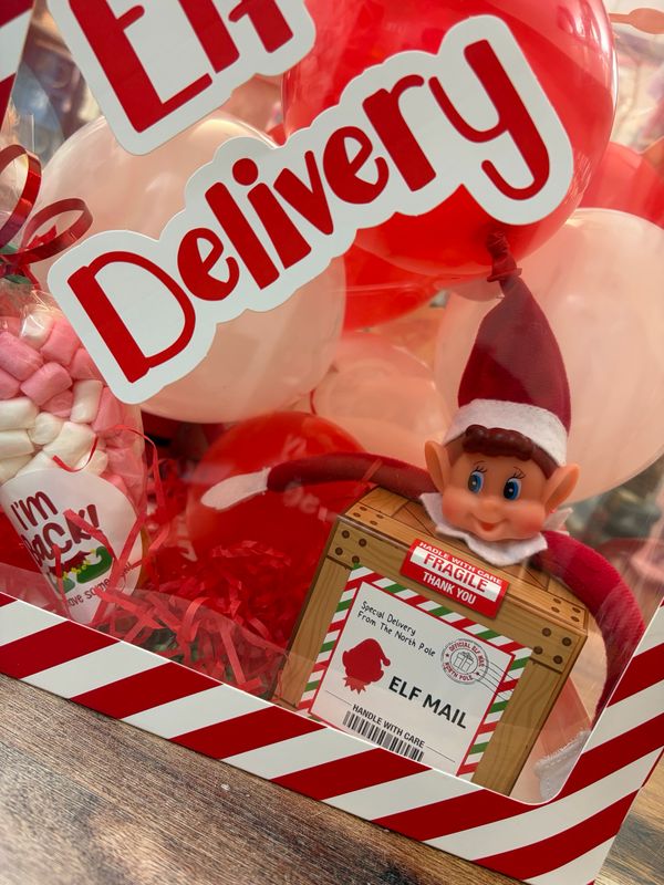 Hidden Elf amongst balloons box