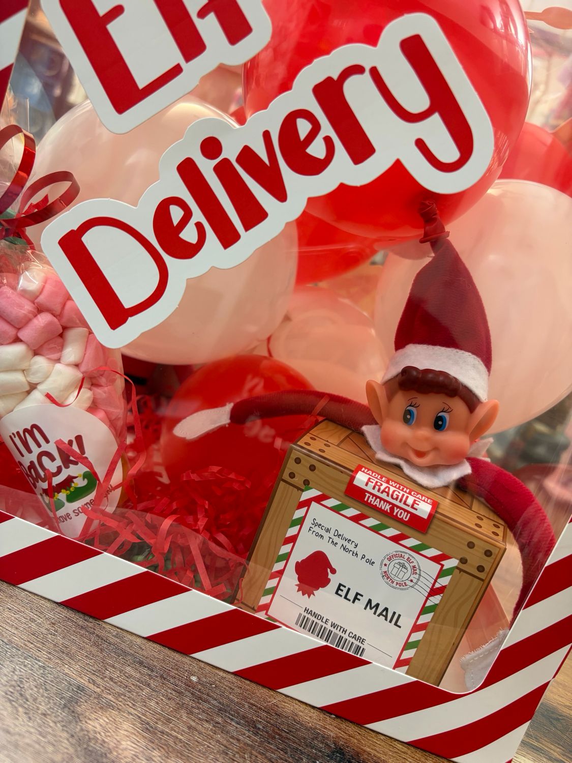 Hidden Elf amongst balloons box