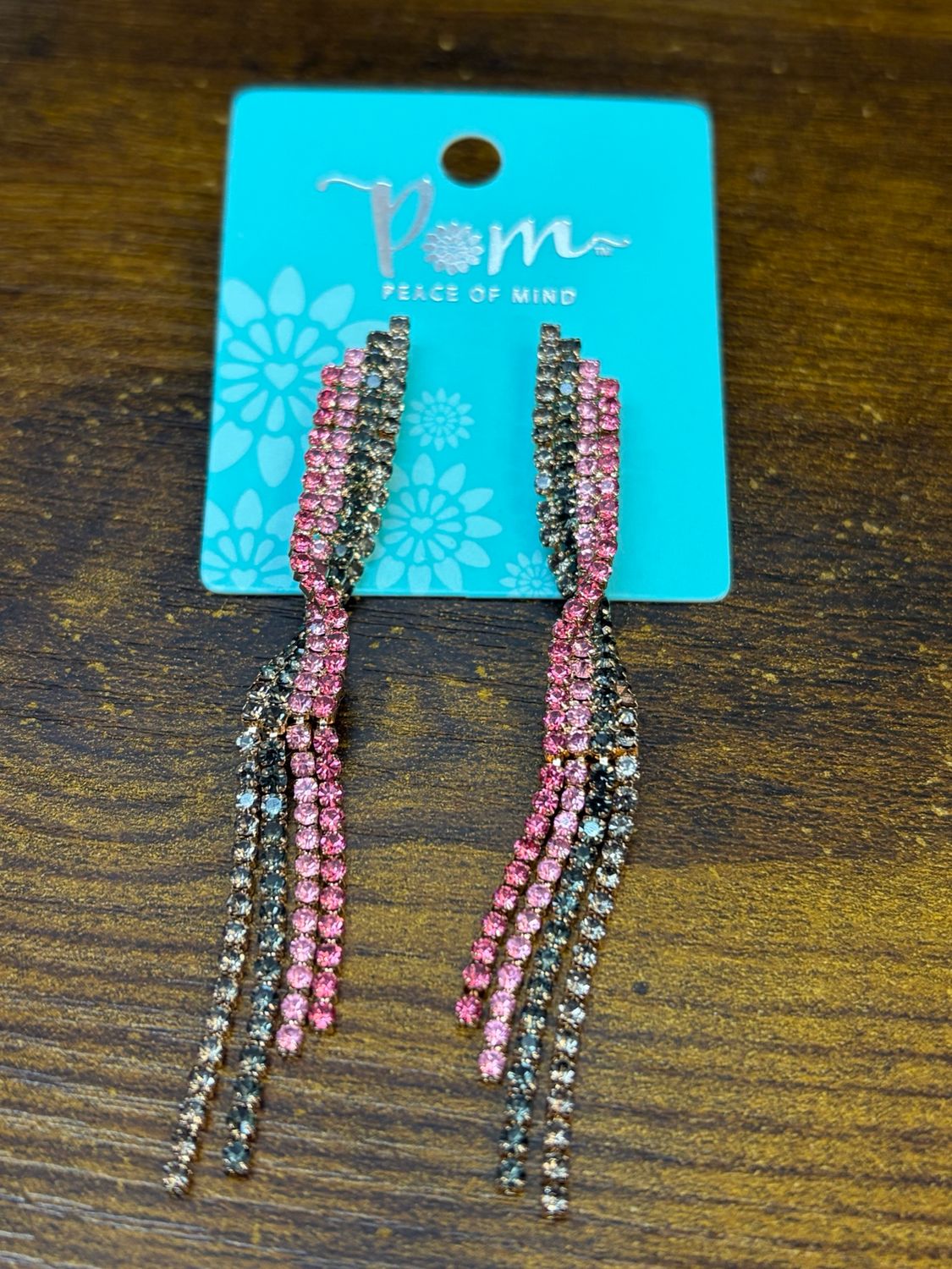Black And Pink Mix Ribbon Twist Crystals Earrings By Pom