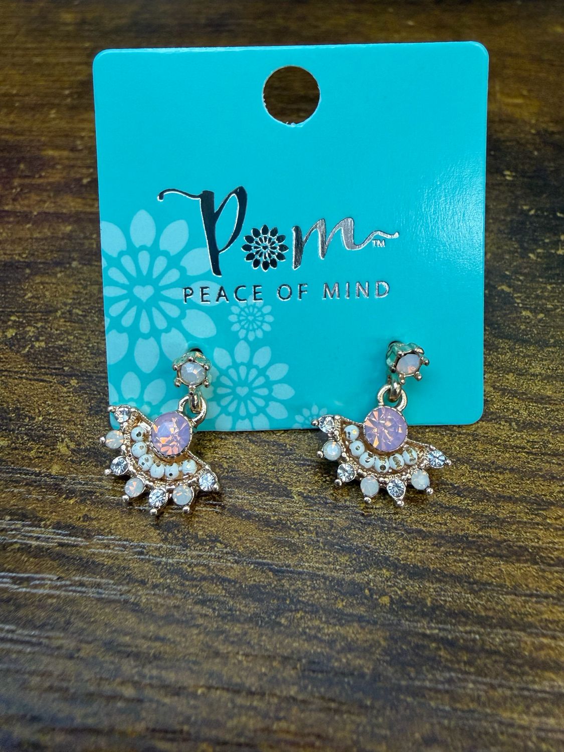 Golden, Pinks And White Fan Drop Earring By Pom