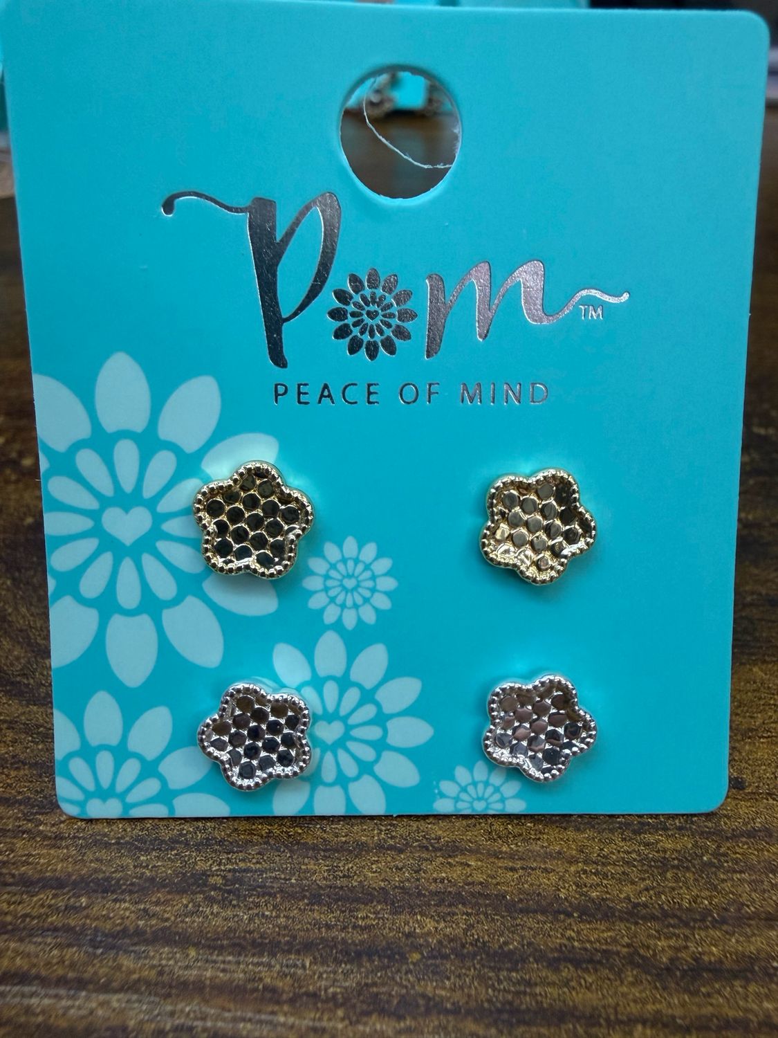 Silver Plated And Golden Texture Flower Stud Earring By Pom