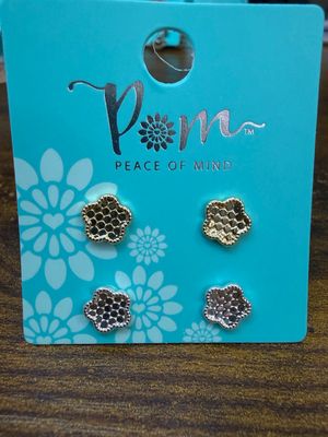 Silver Plated And Golden Texture Flower Stud Earring By Pom
