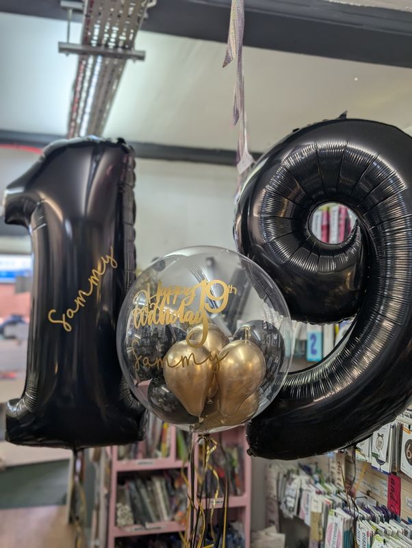 Birthday balloon package, 2 giant numbers &amp; personalised bubble