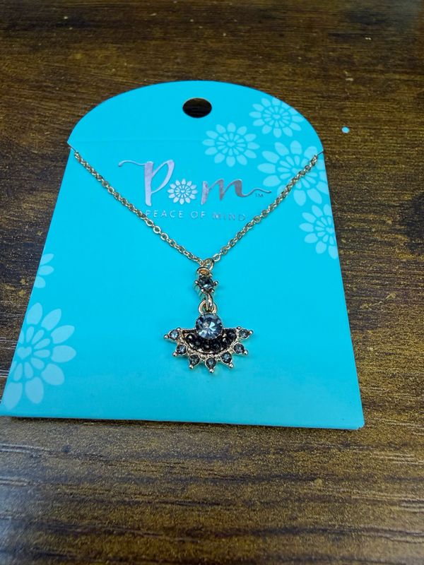 Gold, Black And Grey Fan Necklace By Pom