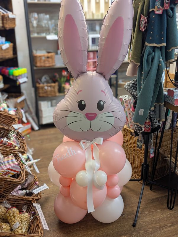 Bunny tower balloon &amp; bow pink blue or white