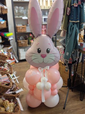 Bunny tower balloon &amp; bow pink blue or white
