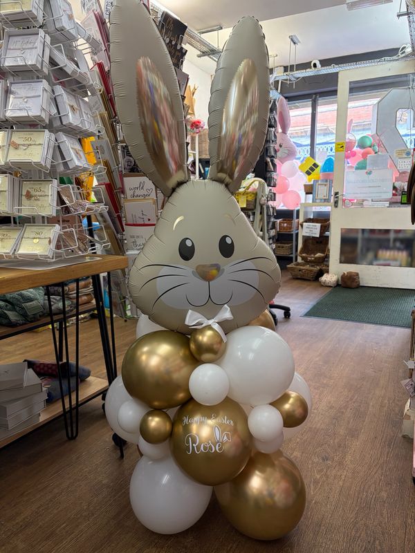 Bunny tower balloon &amp; bow pink blue or white