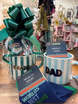 Fathers Day Wrapped Gift - Cup, Socks And Choclate Bar