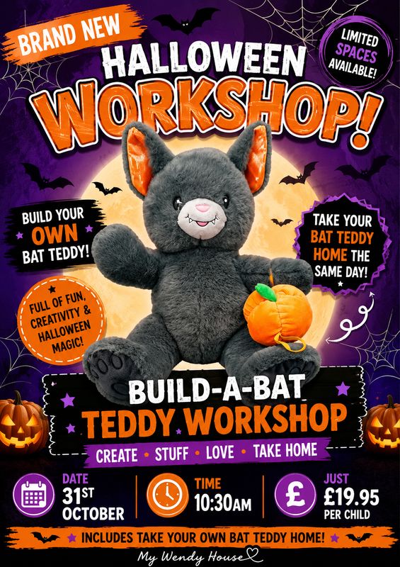Build a bat teddy Halloween workshop £19.95