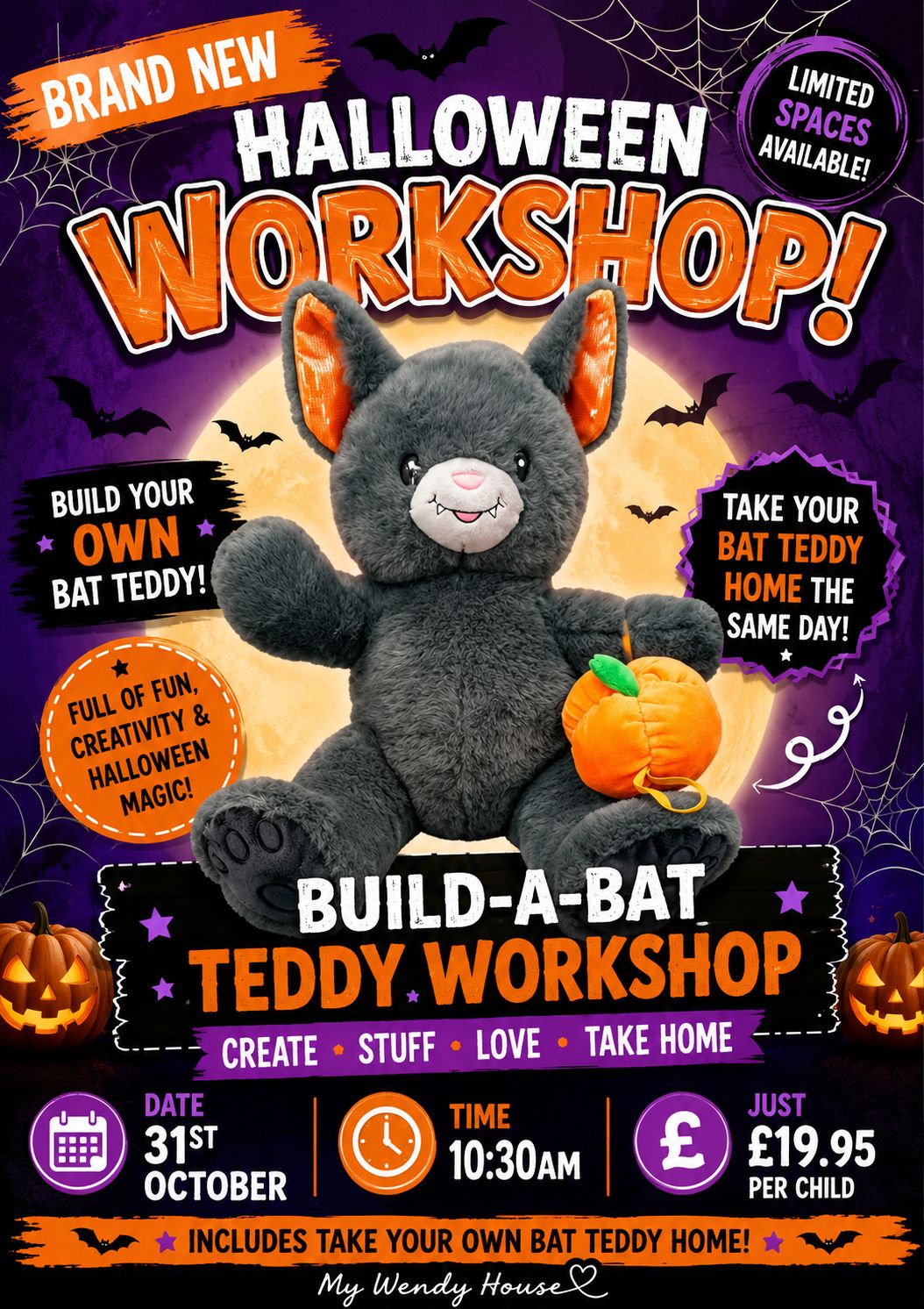 Build a bat teddy Halloween workshop £19.95