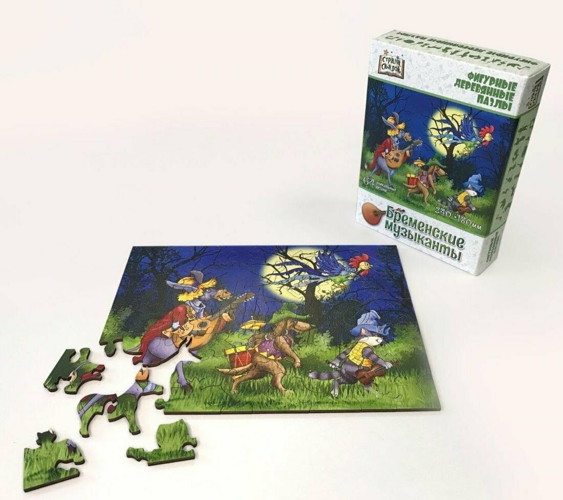 Фигурный деревянный пазл "Бременские музыканты"
