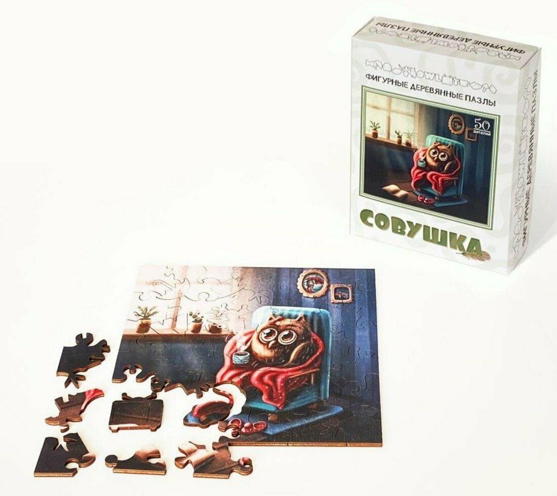 Фигурный деревянный пазл "Совушка"