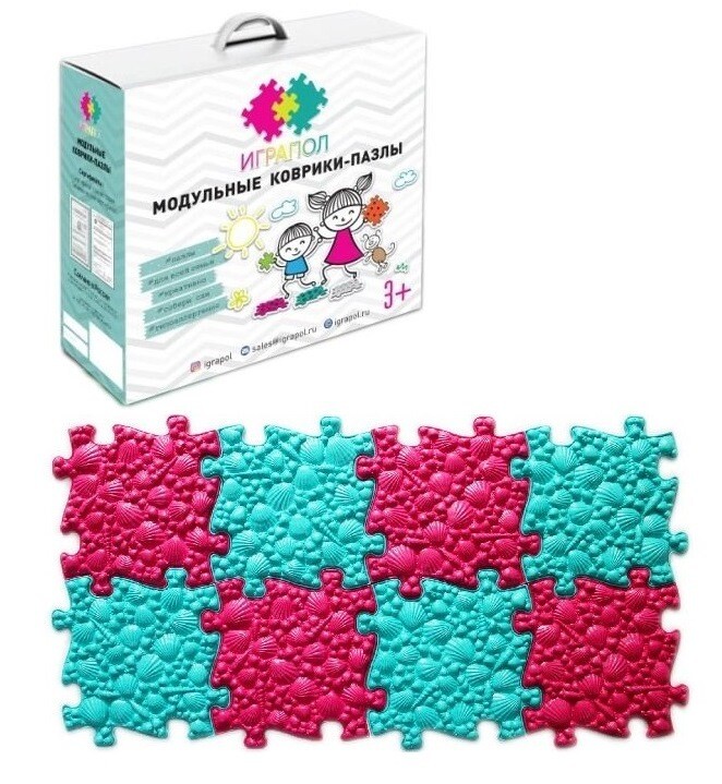Модульные коврики-пазлы "Набор №18" (ракушки бирюзовые и розовые, 8 модулей)
