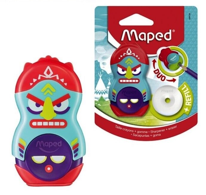 Maped. Точилка "Loopy Fancy" 1 отверстие + ластик, с контейнером и доп. ластиком